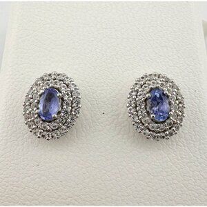 Beautiful Lab Created Tanzanite Halo Stud Earrings